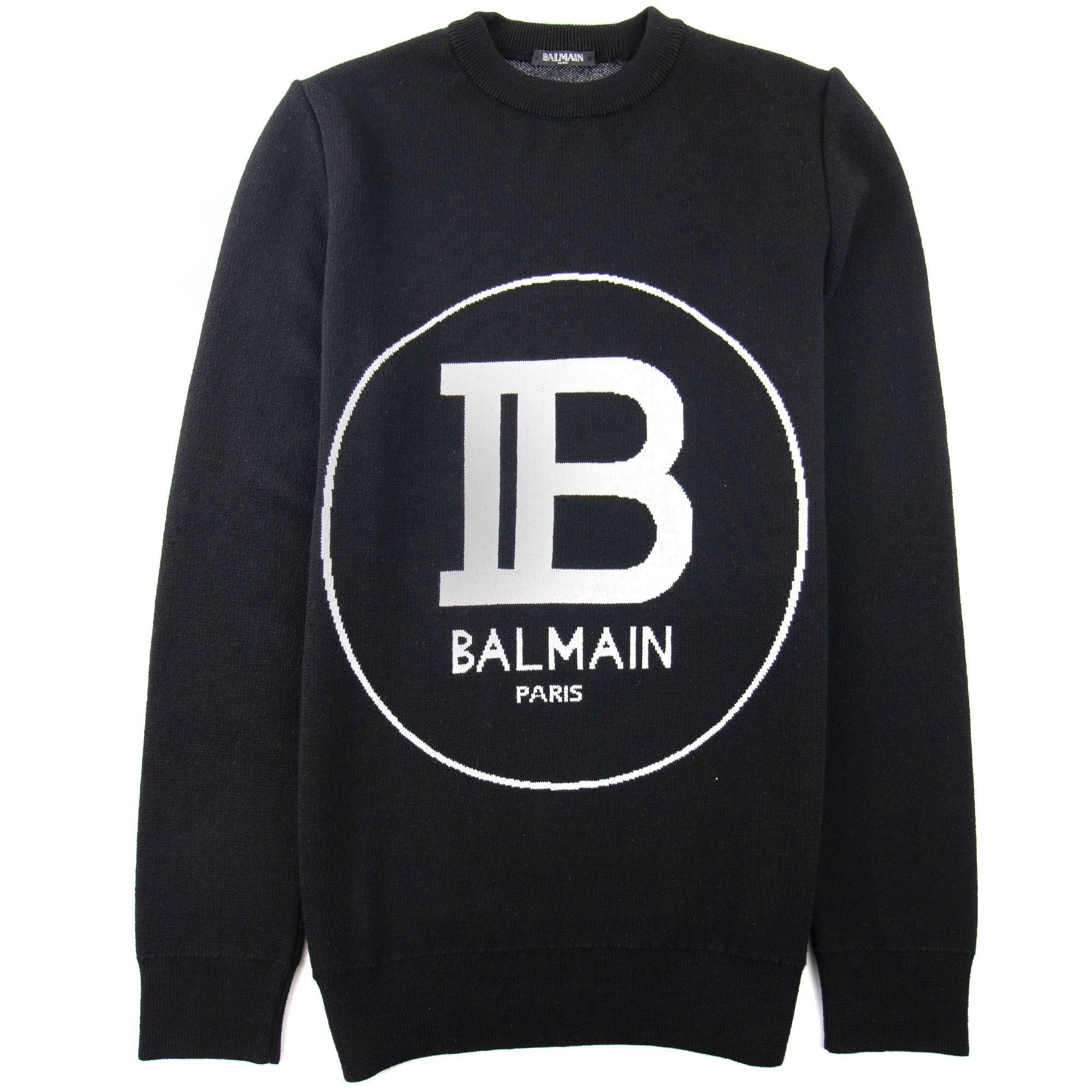 Balmain Circle Logo Knitted Crew Neck Sweatshirt Black | ONU – Onu