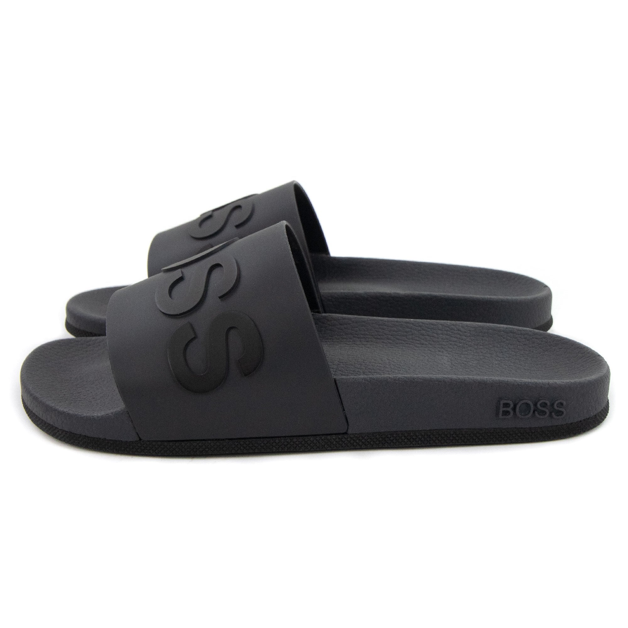 Hugo Boss Embossed Logo Monogram Slides Medium Grey - MEN 