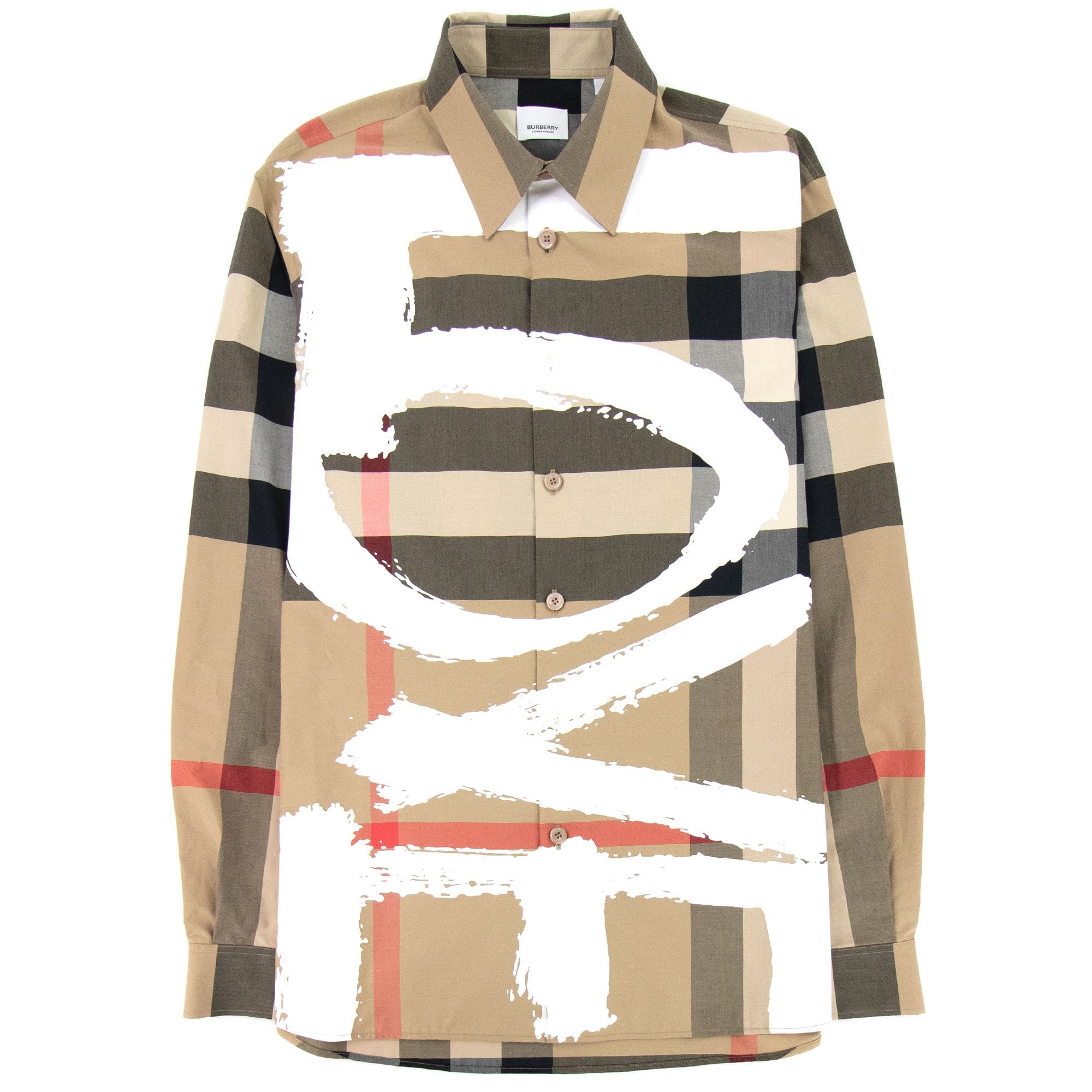burberry シャツ　ブラウス　LOVE Burberry Love Print Check Cotton Oversized Shirt Archive Beige