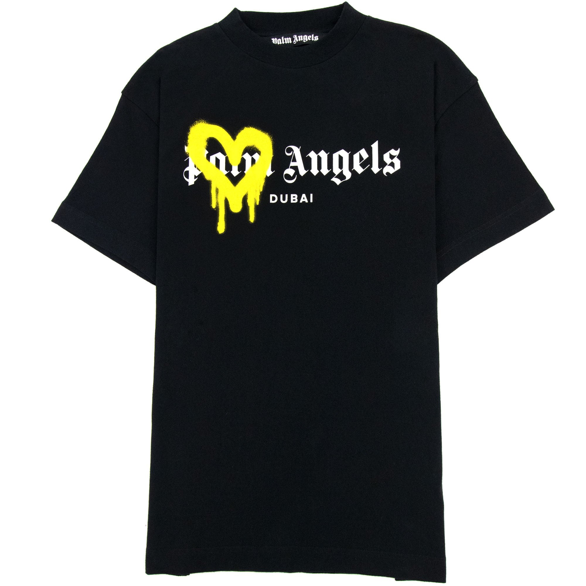 Palm Angels Dubai Heart Sprayed T Shirt Black/yellow | ONU – Onu
