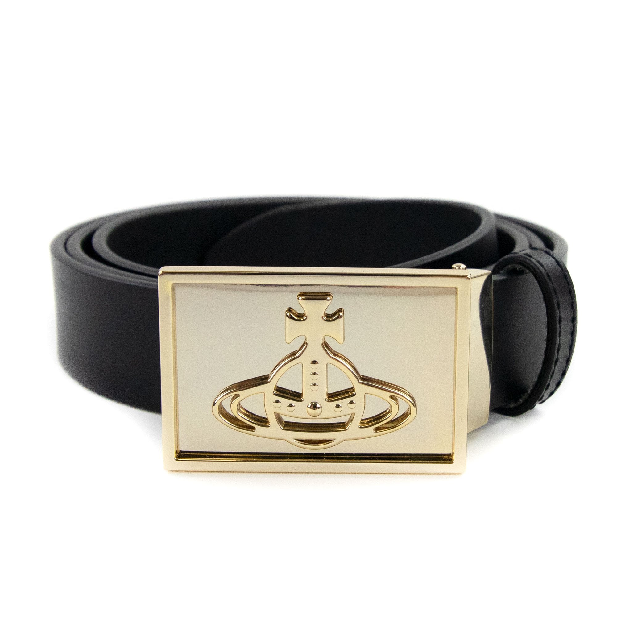 Vivienne Westwood Orb Square Buckle Belt Black/Gold - MEN from Onu UK