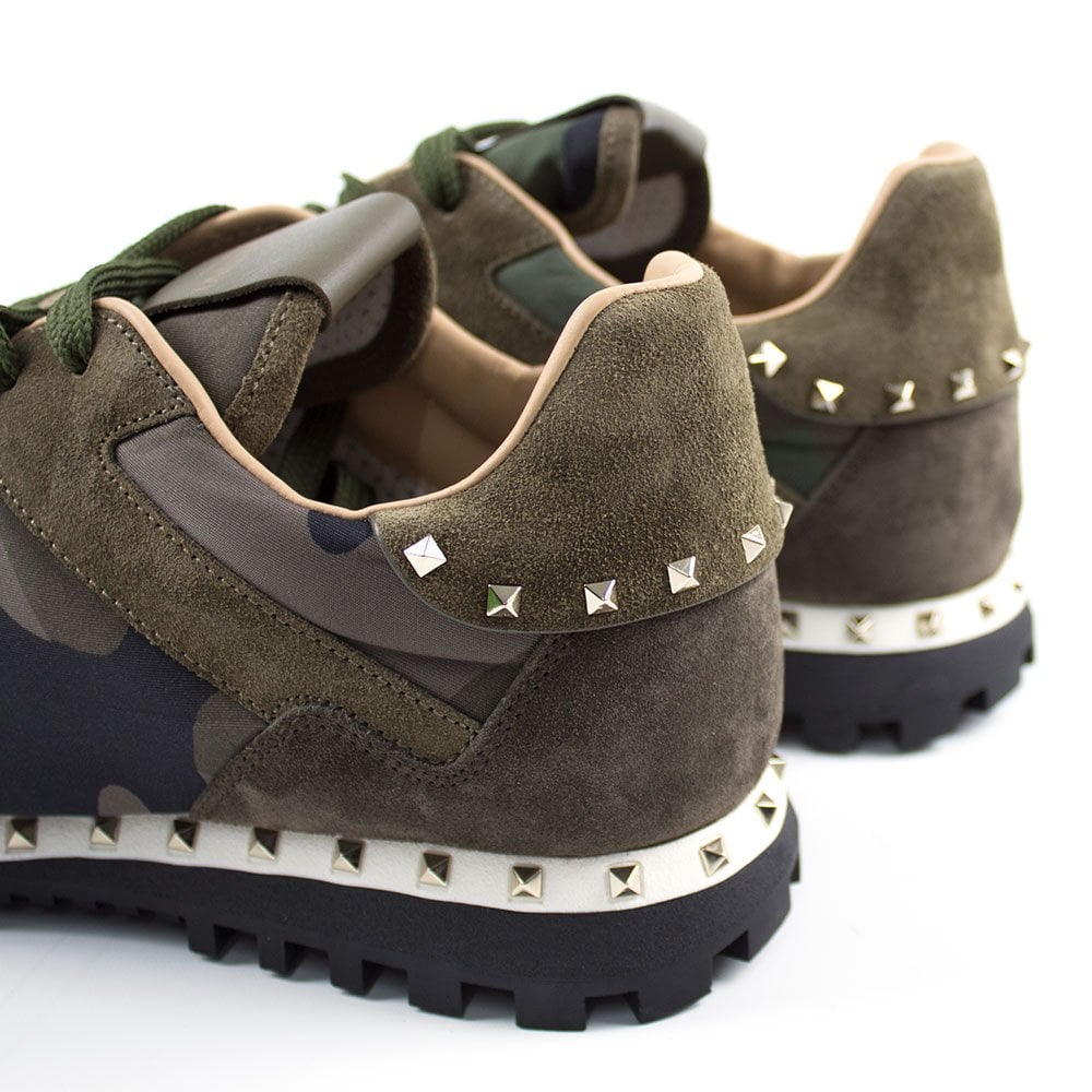 Valentino Khaki Studded Sole Rockrunner Trainers