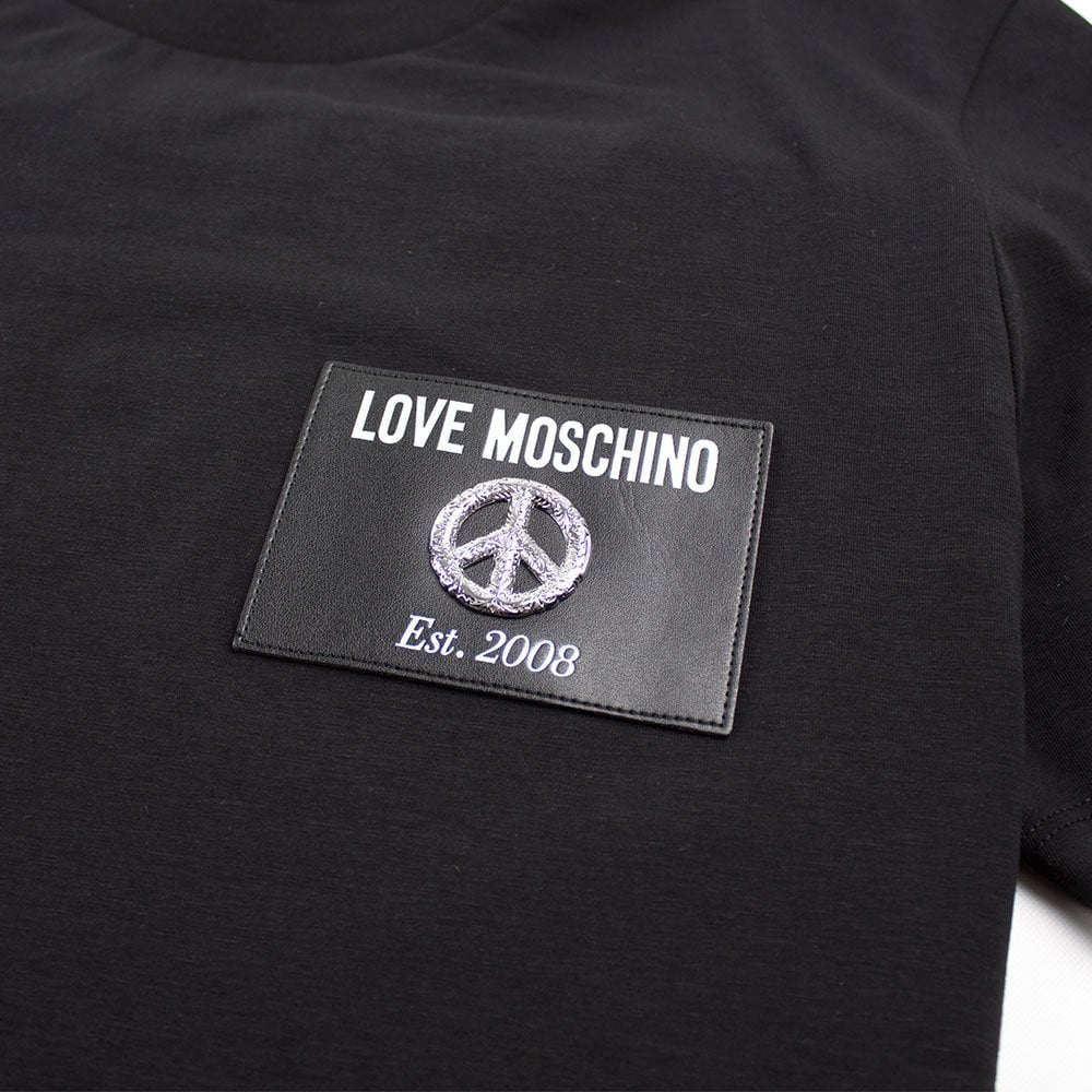 Love Moschino Black Leather Patch T-Shirt