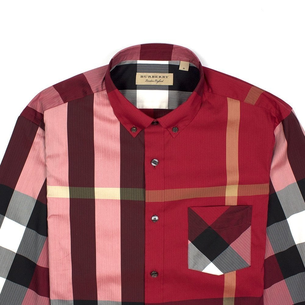 red burberry dress shirt House Check Pattern Long Sleeve Dress Shirt
