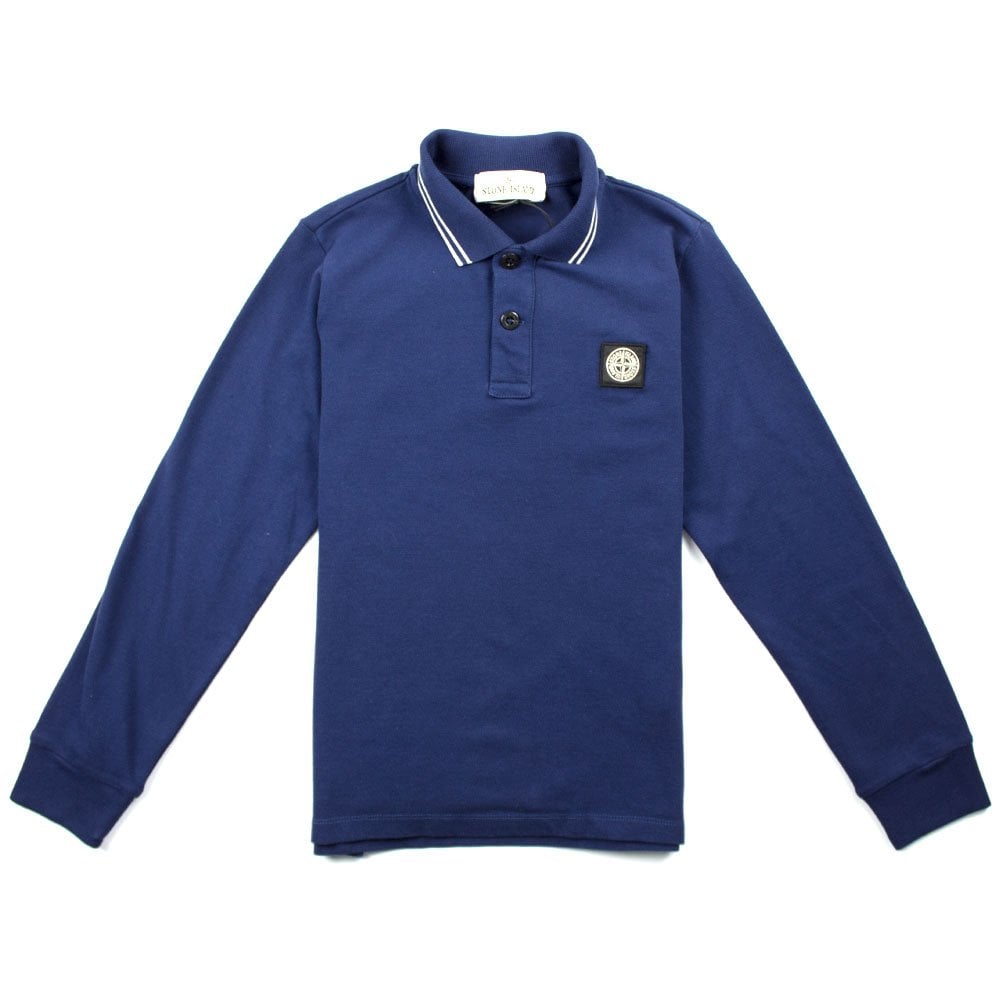 Stone Island Junior Twin Tipped Long Sleeve Polo Blue
