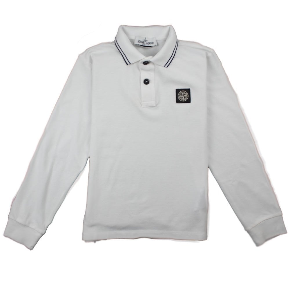 Stone Island Junior Twin Tipped Long Sleeve Polo White