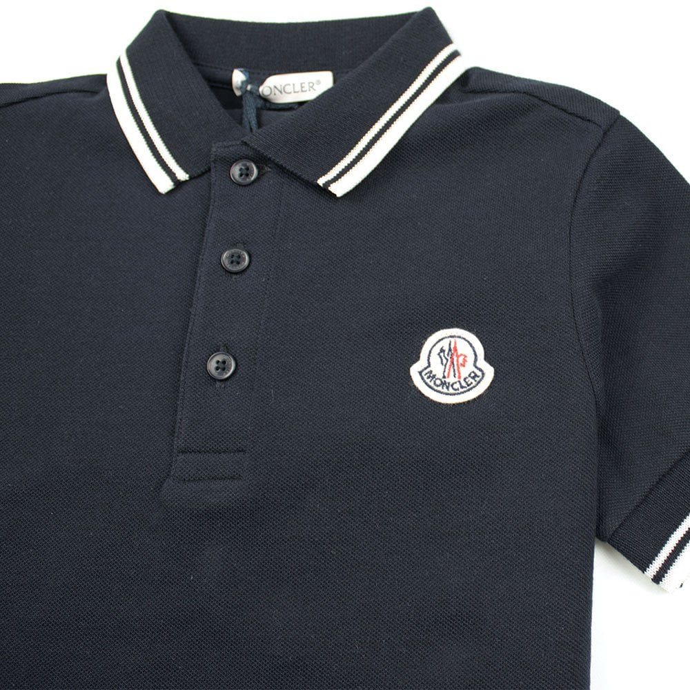 Moncler Junior Twin Tipped Short Sleeve Polo Navy/White