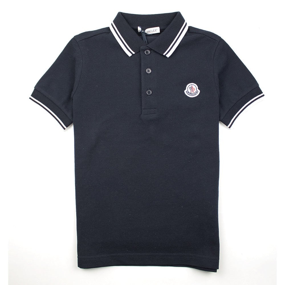Moncler Junior Twin Tipped Short Sleeve Polo Navy/White
