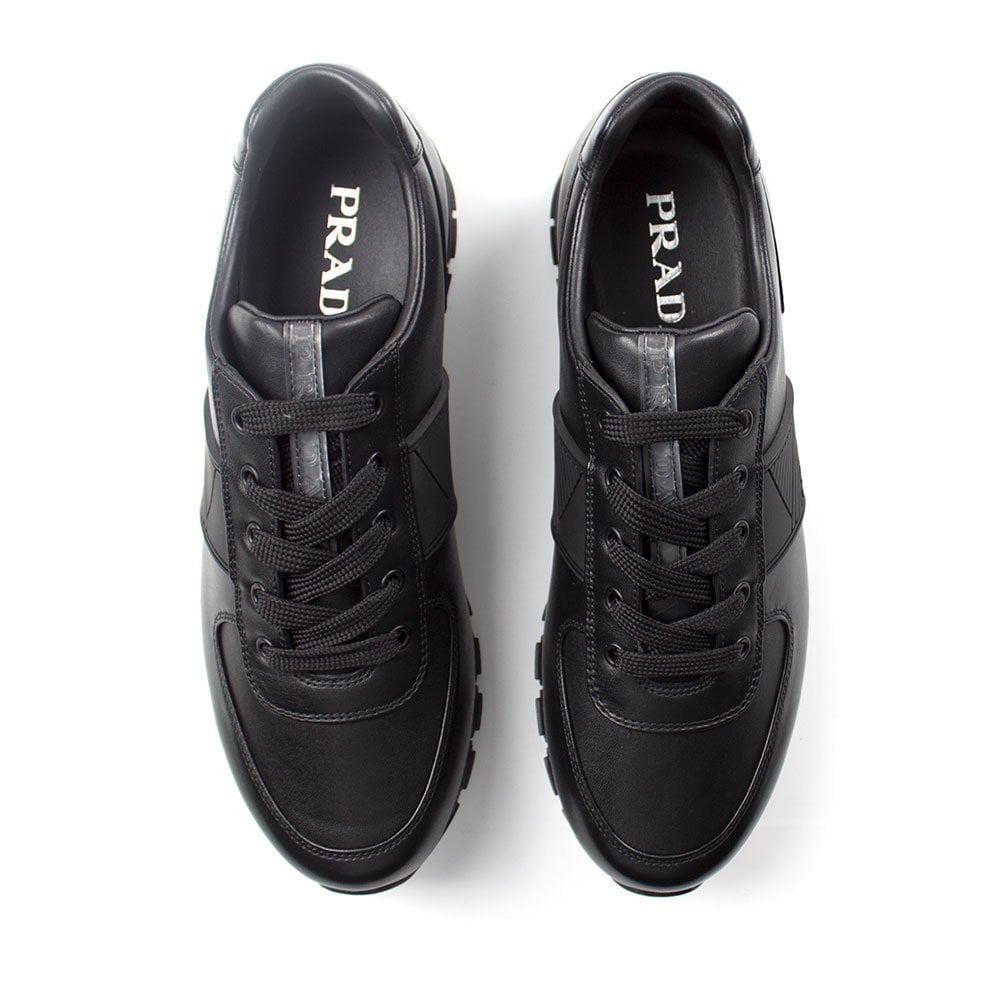 Prada Vitello Plume Leather Runner Sneakers Black