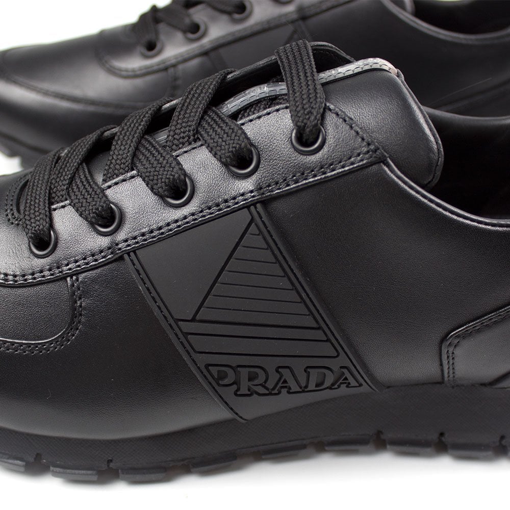 Prada Vitello Plume Leather Runner Sneakers Black