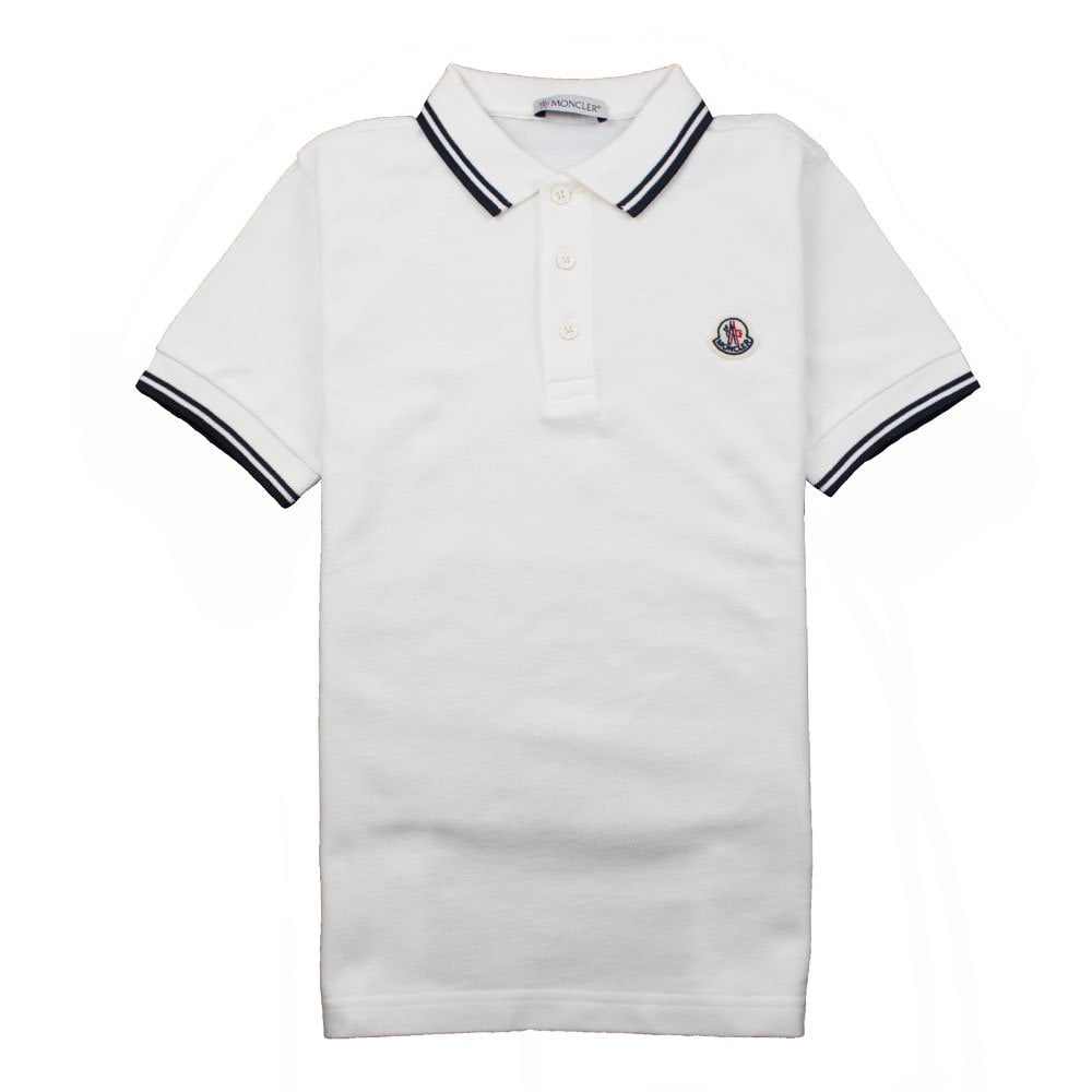 Moncler Junior Twin Tipped Short Sleeve Polo White\Navy