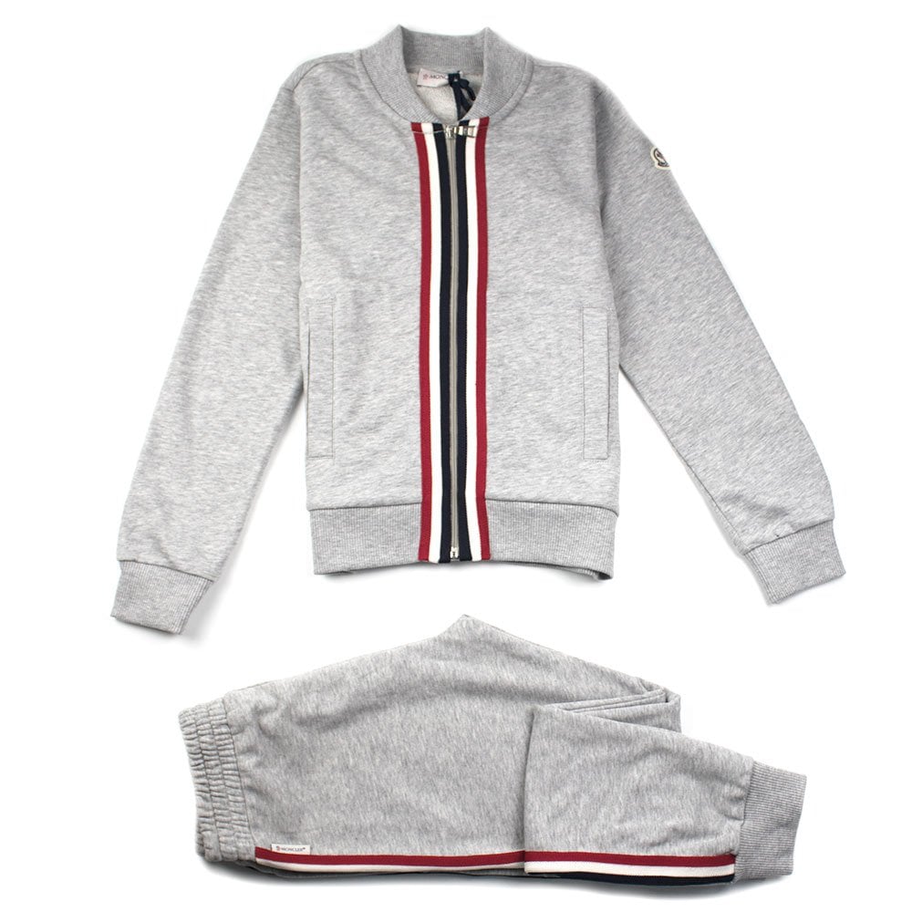 Moncler Junior Tri Zip Up Tracksuit Grey