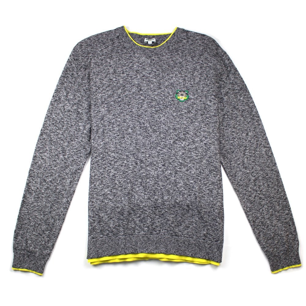 Kenzo Small Tiger Crest Knitted Jumper Grey/Yellow