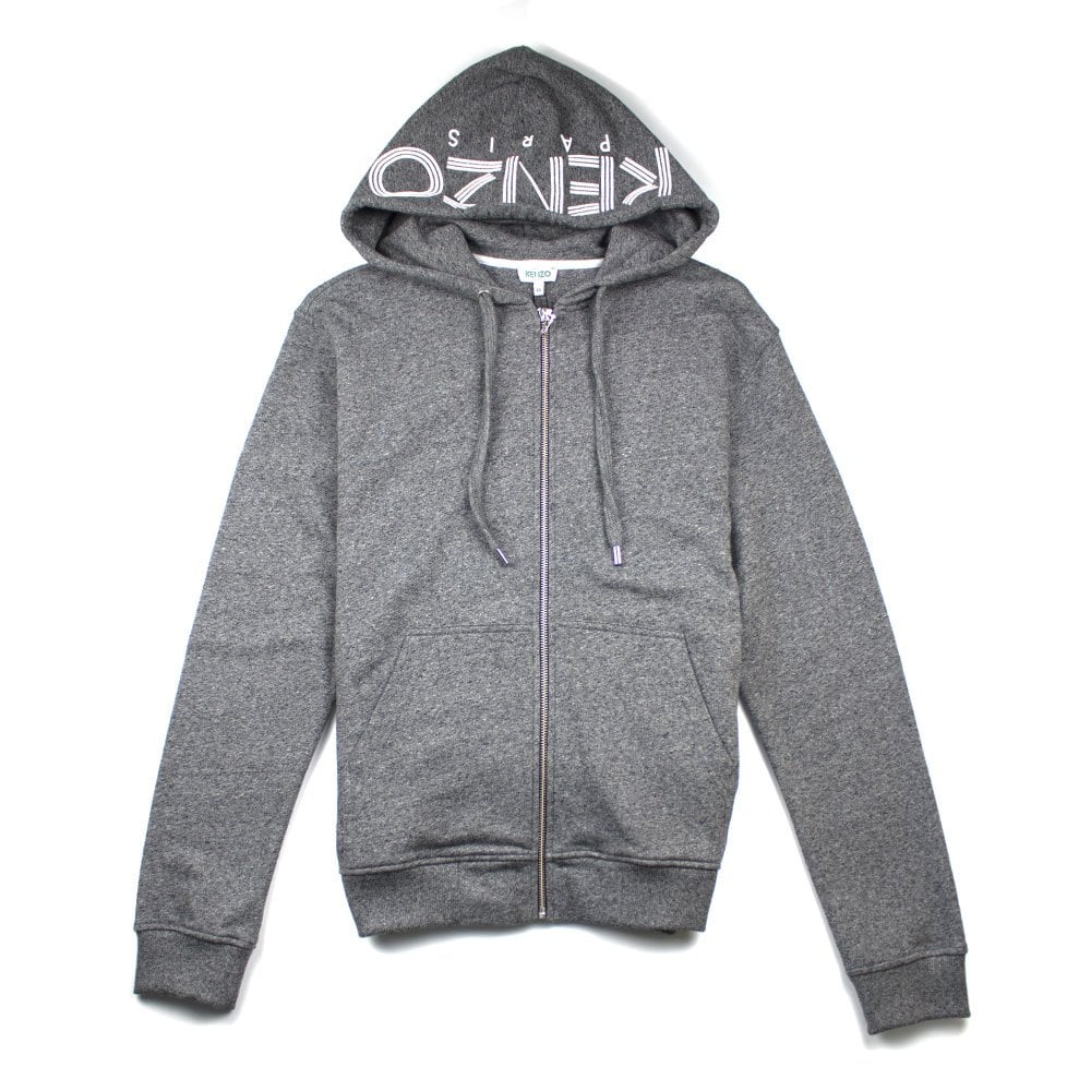 Kenzo Zip Up Hood Logo Hoody Grey