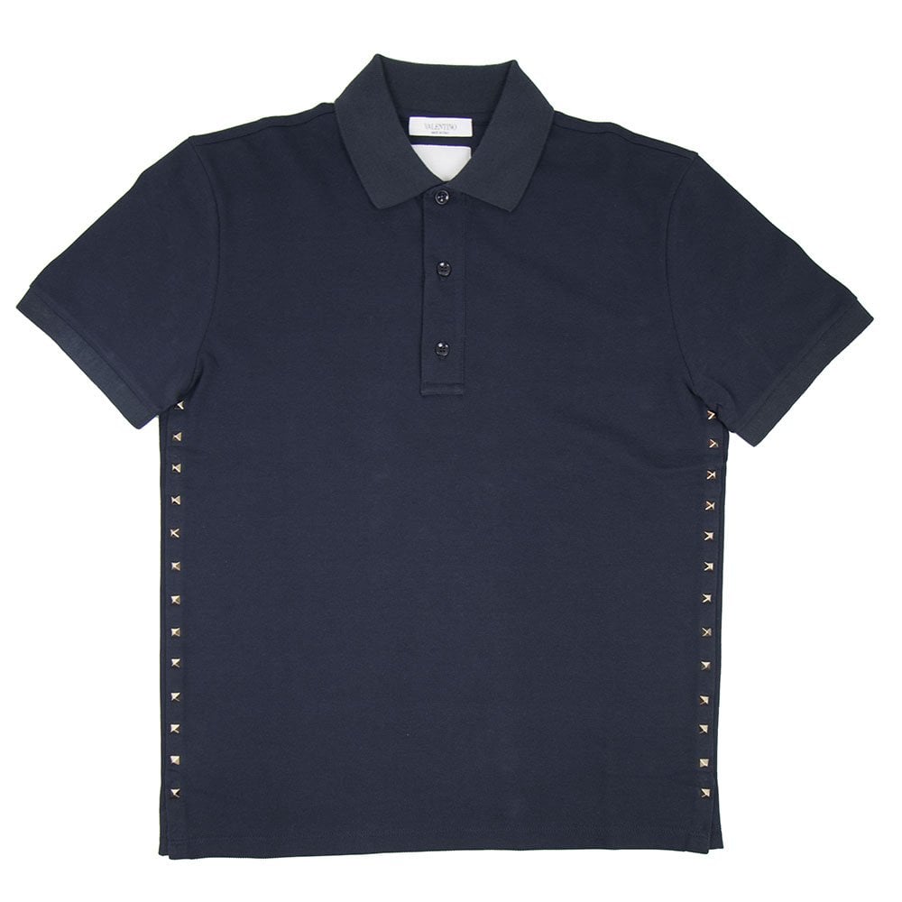 Valentino Rock Stud Polo Shirt Navy Blue