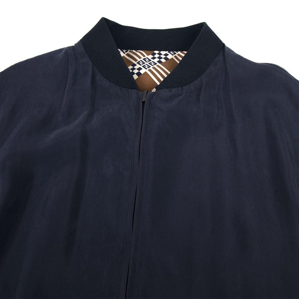 Fendi Reversible Geometric Print Silk Bomber Jacket Natural Damier Checks