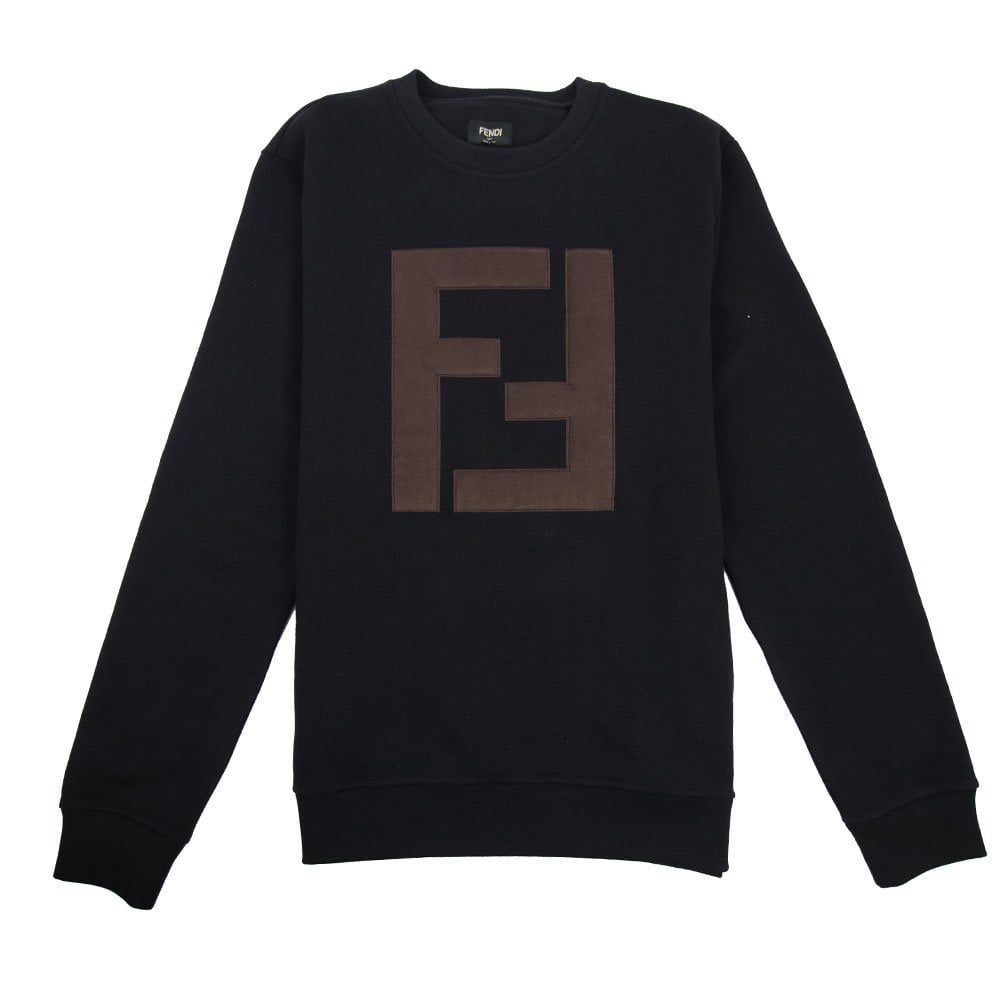 Fendi Leather FF Logo Sweatshirt Black