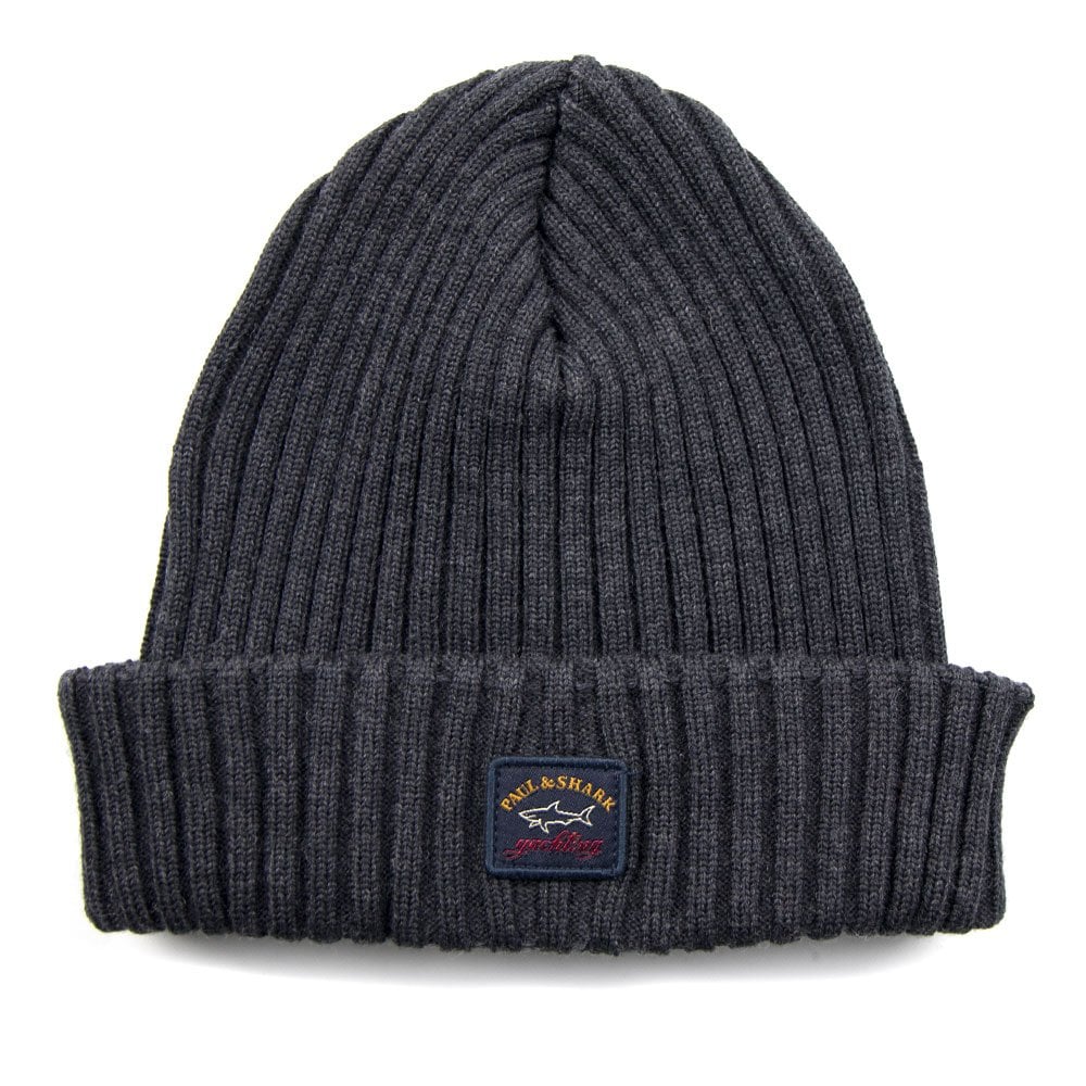 Paul and Shark Patch Logo Beanie Dark Grey