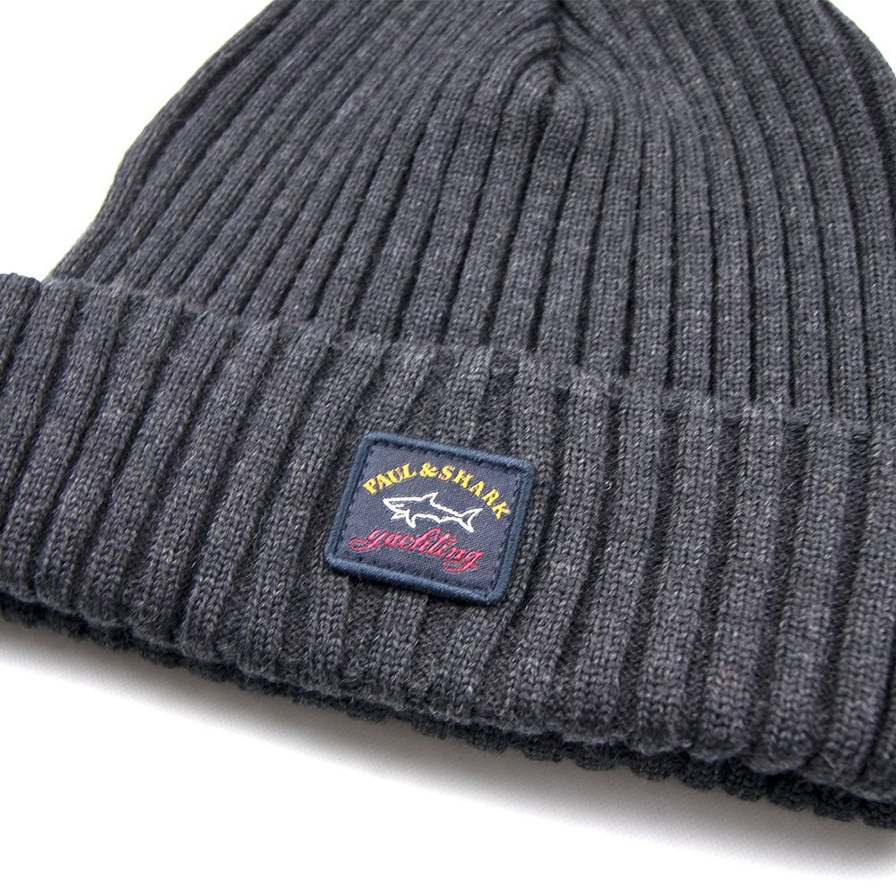 Paul and Shark Patch Logo Beanie Dark Grey