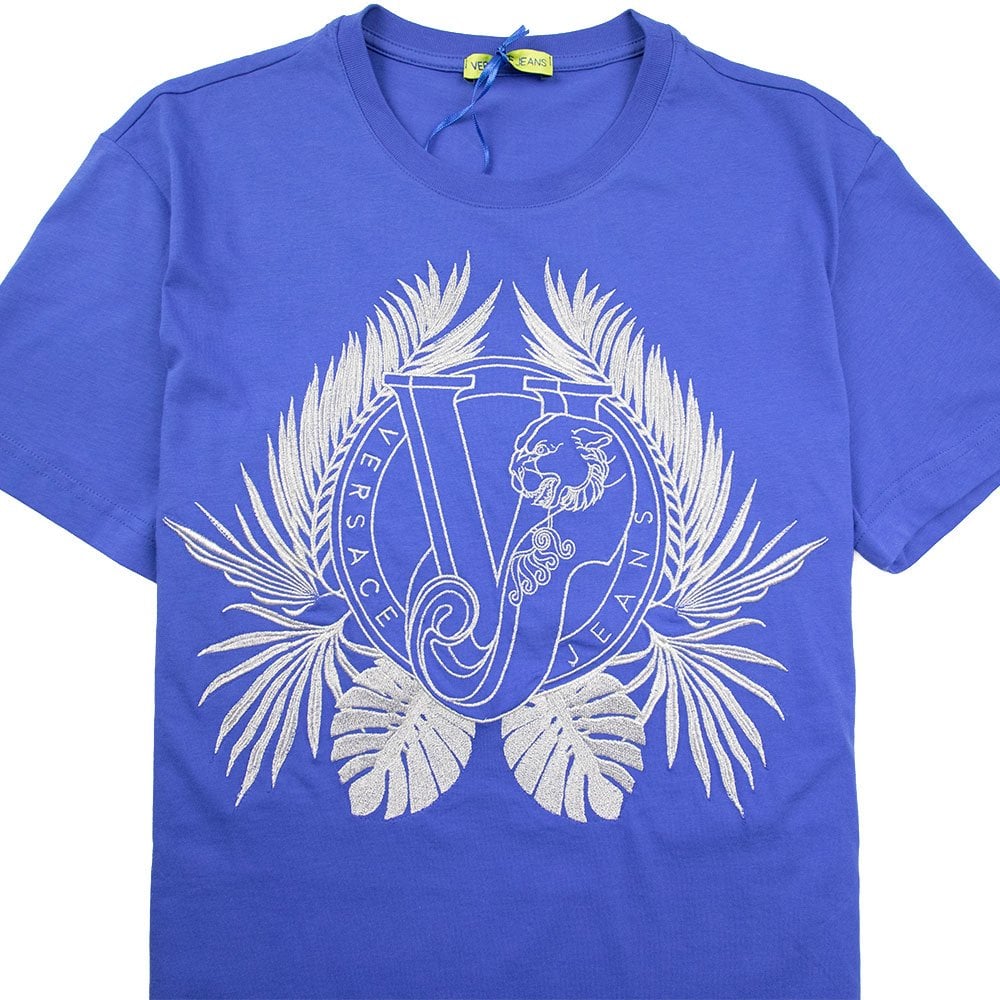 Versace Jeans Metallic Stitching VJ Logo T-Shirt Electric Blue
