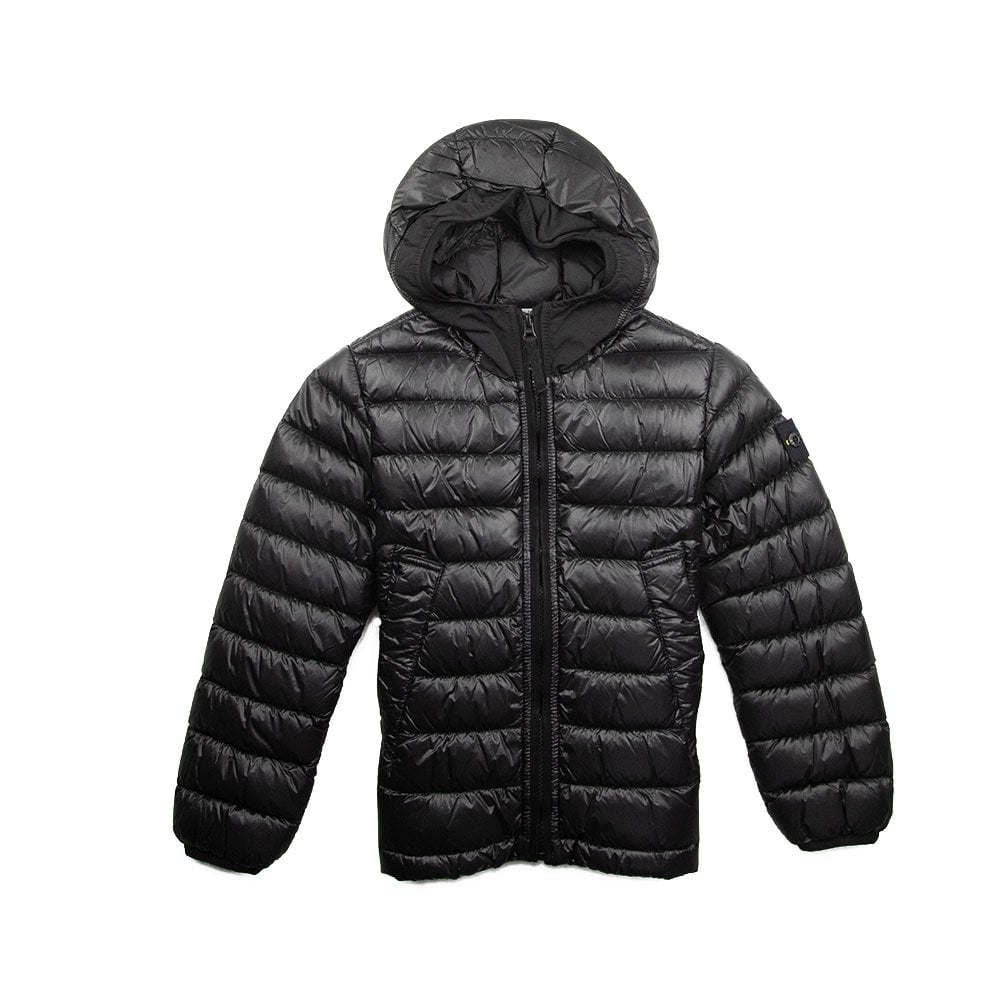 Stone Island Junior Garment Dyed Micro Yarn Down Puffa Coat Black