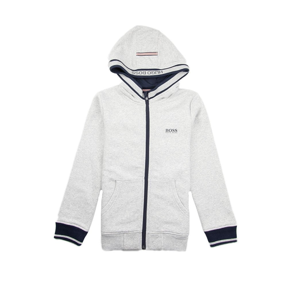 Hugo Boss Kids Fleece Hoody Printed Logo Light Grey
