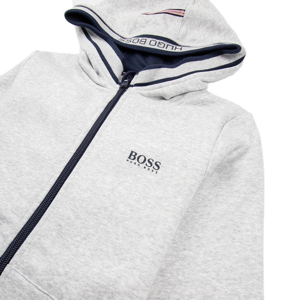 Hugo Boss Kids Fleece Hoody Printed Logo Light Grey