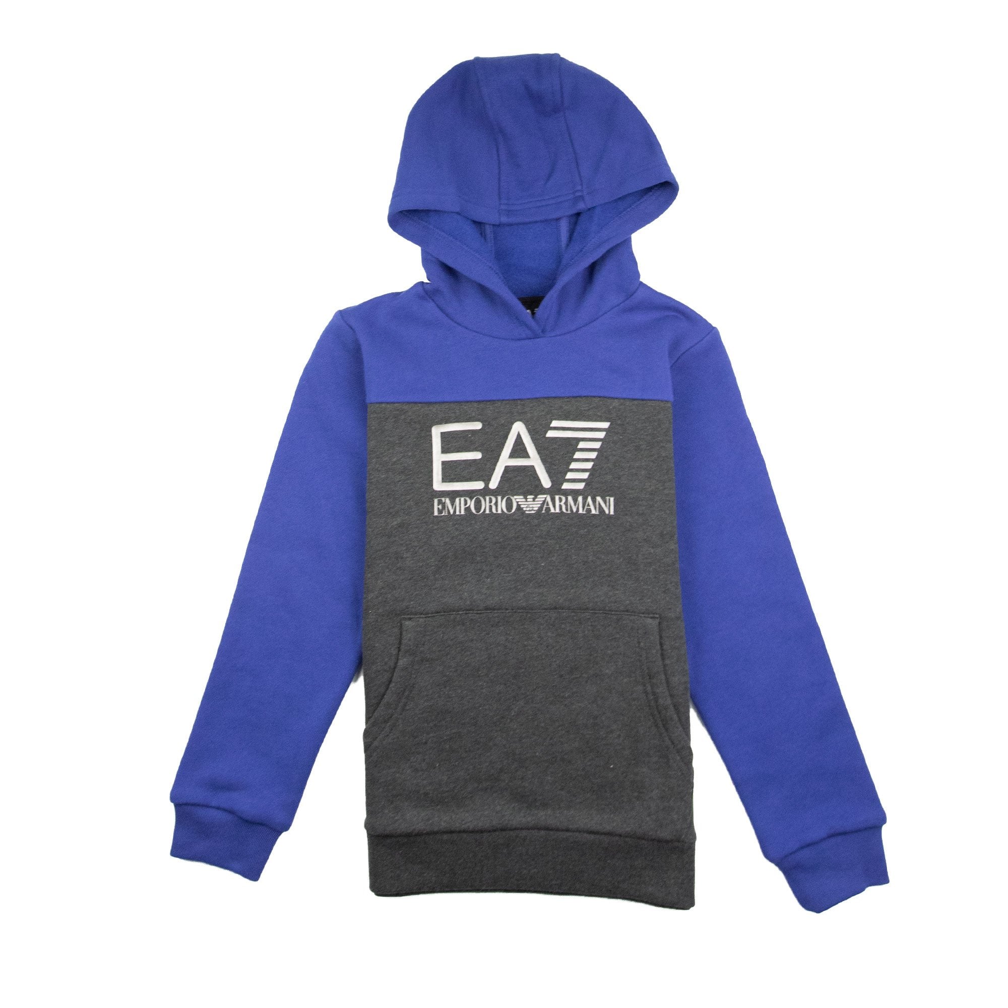 EA7 Junior Large Logo Pullover Hoody Blue/Grey