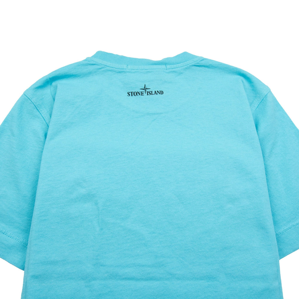 Stone Island Junior Front Compass Reflective T-Shirt Baby Blue