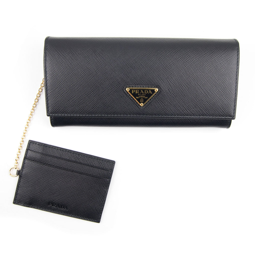 Prada Ladies Leather Purse Wallet Black/gold