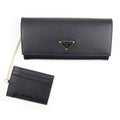 Prada Ladies Leather Purse Wallet Black/gold