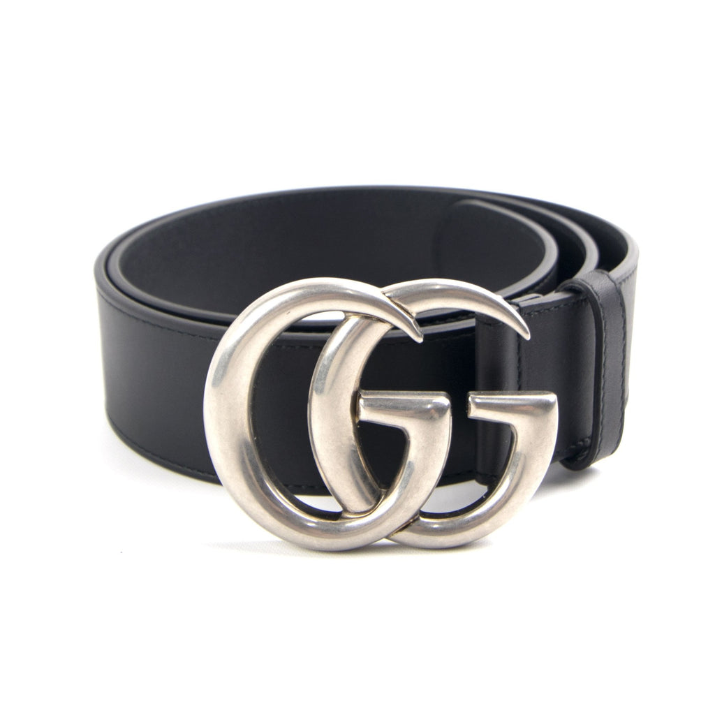 Gucci Leather Belt GG Buckle Black/Silver