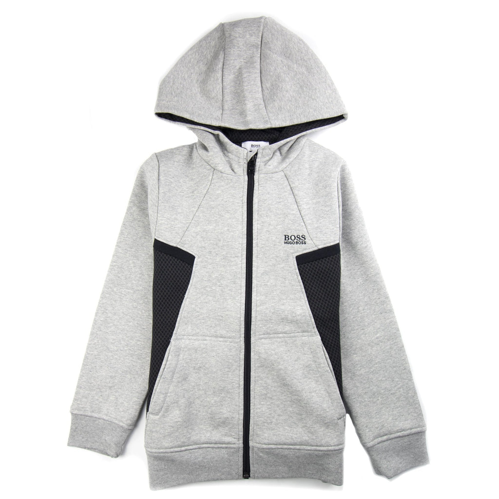 Hugo Boss Kids Rubber Logo Zip Up Hoody Grey/Black