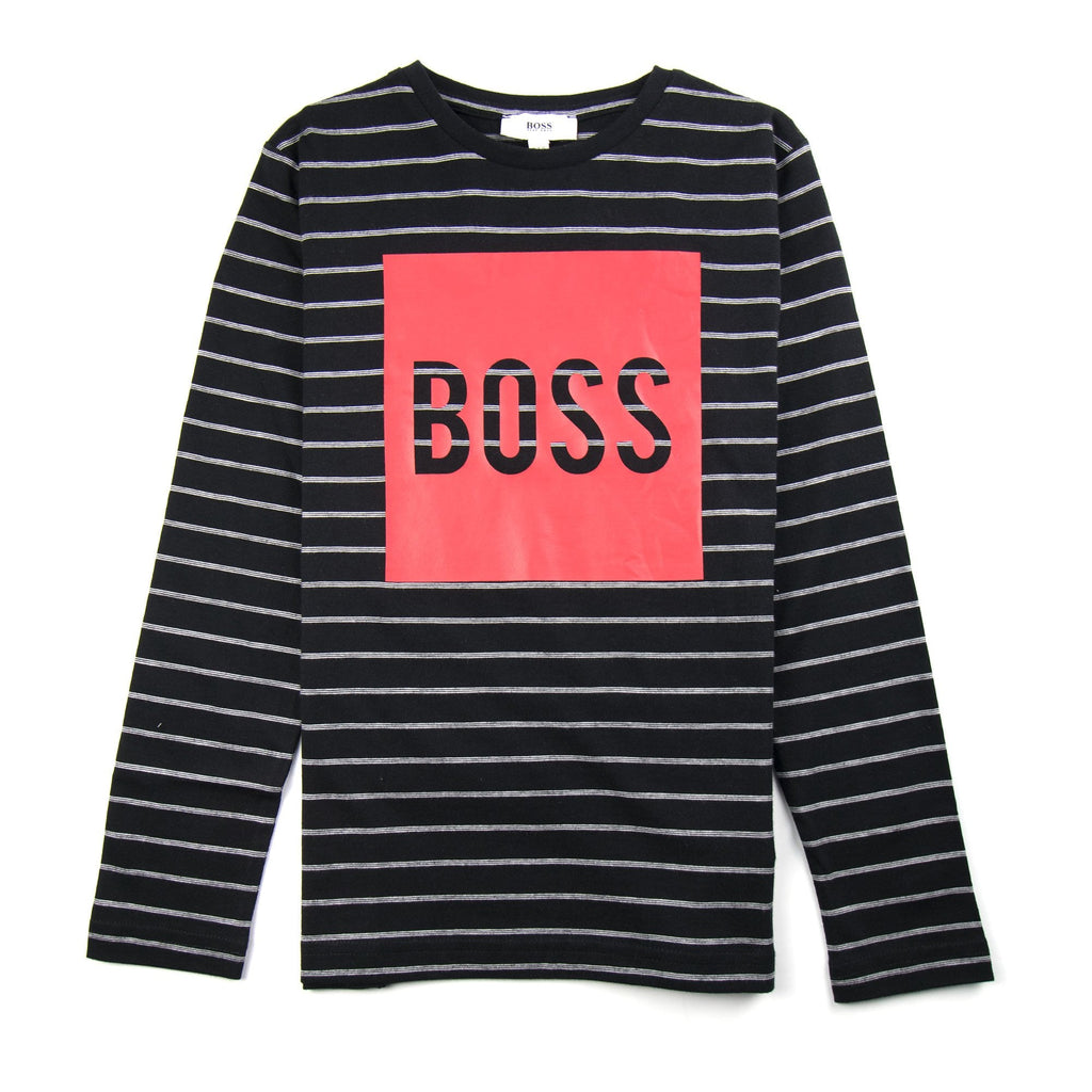 Hugo Boss Kids Red Boss Logo Stripe Long Sleeve Black