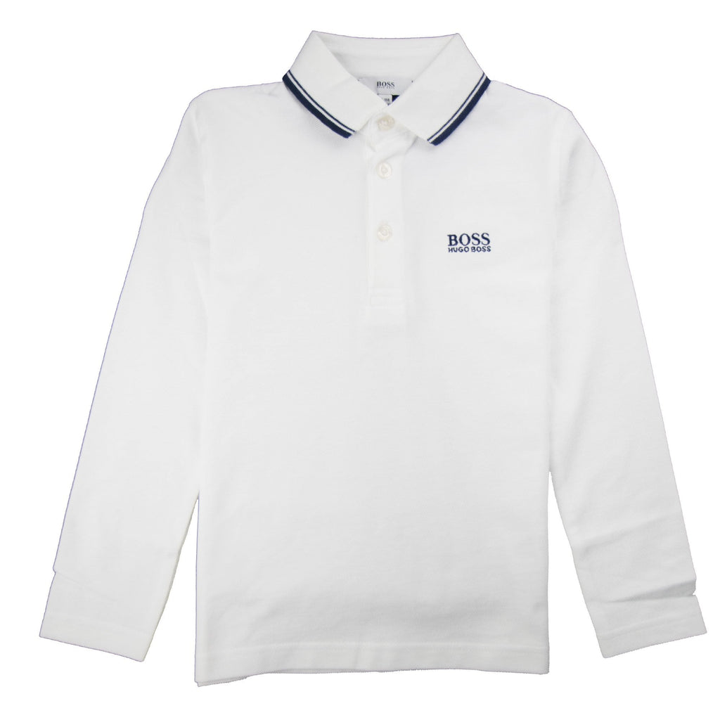 Hugo Boss Kids Tipped Long Sleeve Polo White
