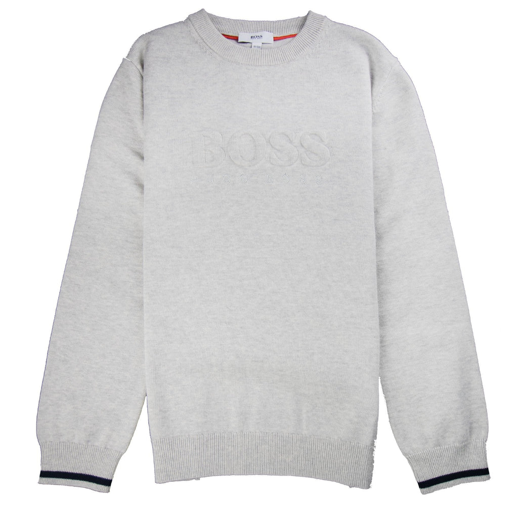 Hugo Boss Kids Knitted Boss Bold Logo Sweatshirt Light Grey