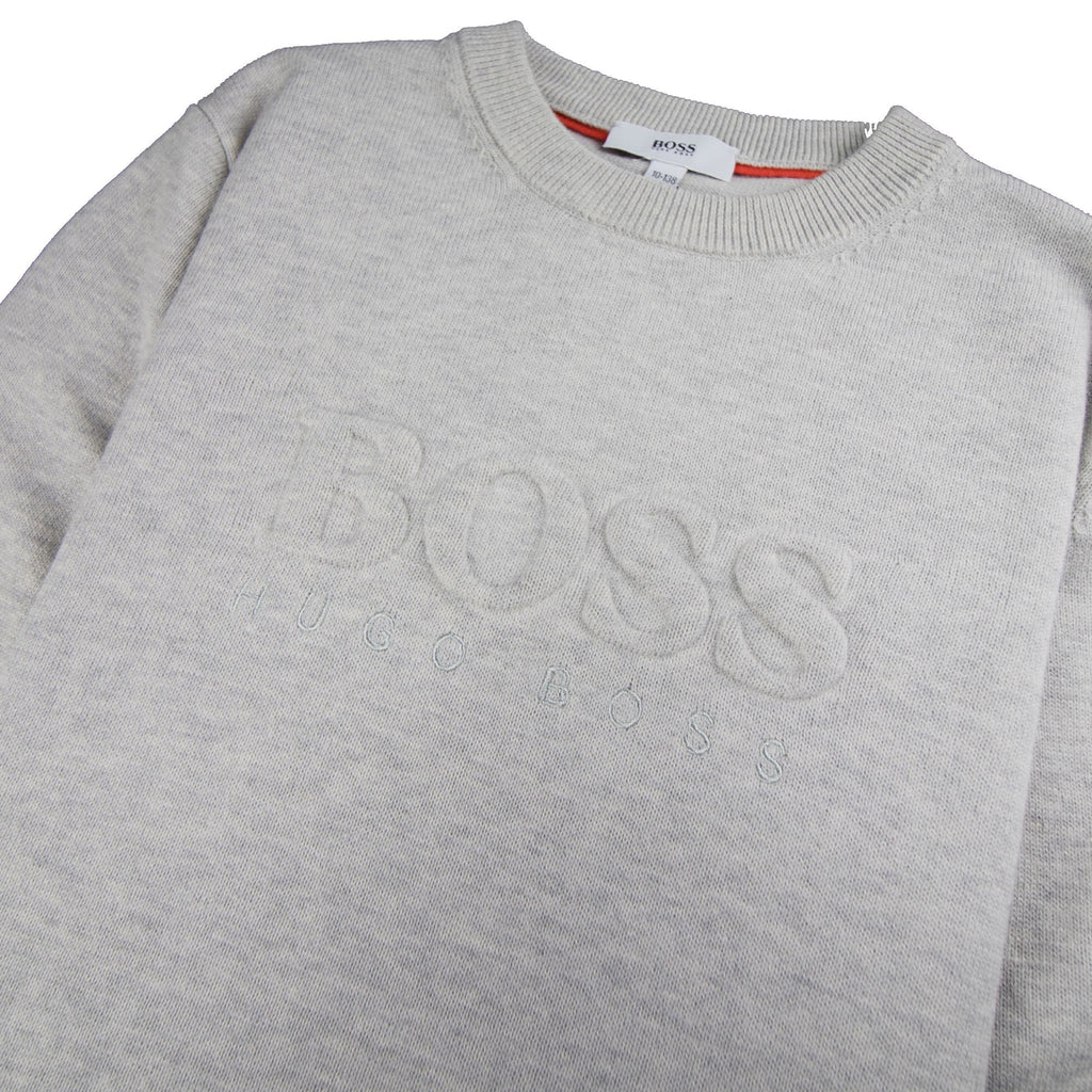 Hugo Boss Kids Knitted Boss Bold Logo Sweatshirt Light Grey