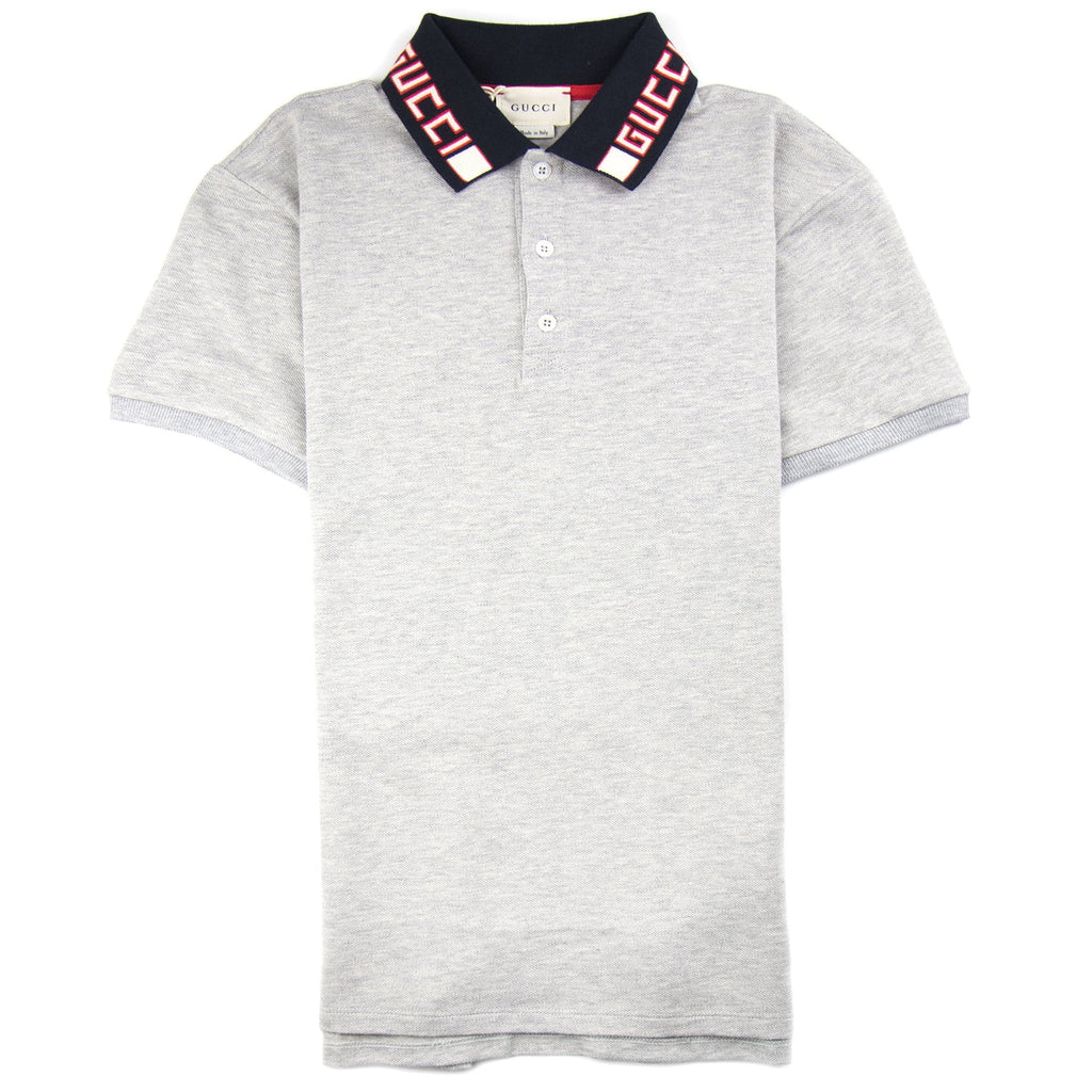 Gucci Junior Collar Logo Polo Shirt Grey