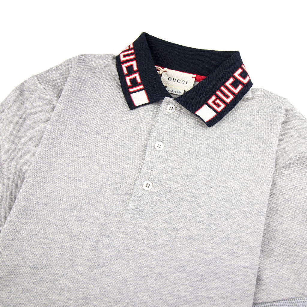 Gucci Junior Collar Logo Polo Shirt Grey