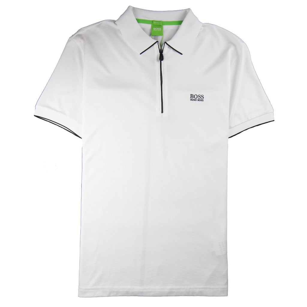 Hugo Boss Philix Zip Up Short Sleeve Polo White