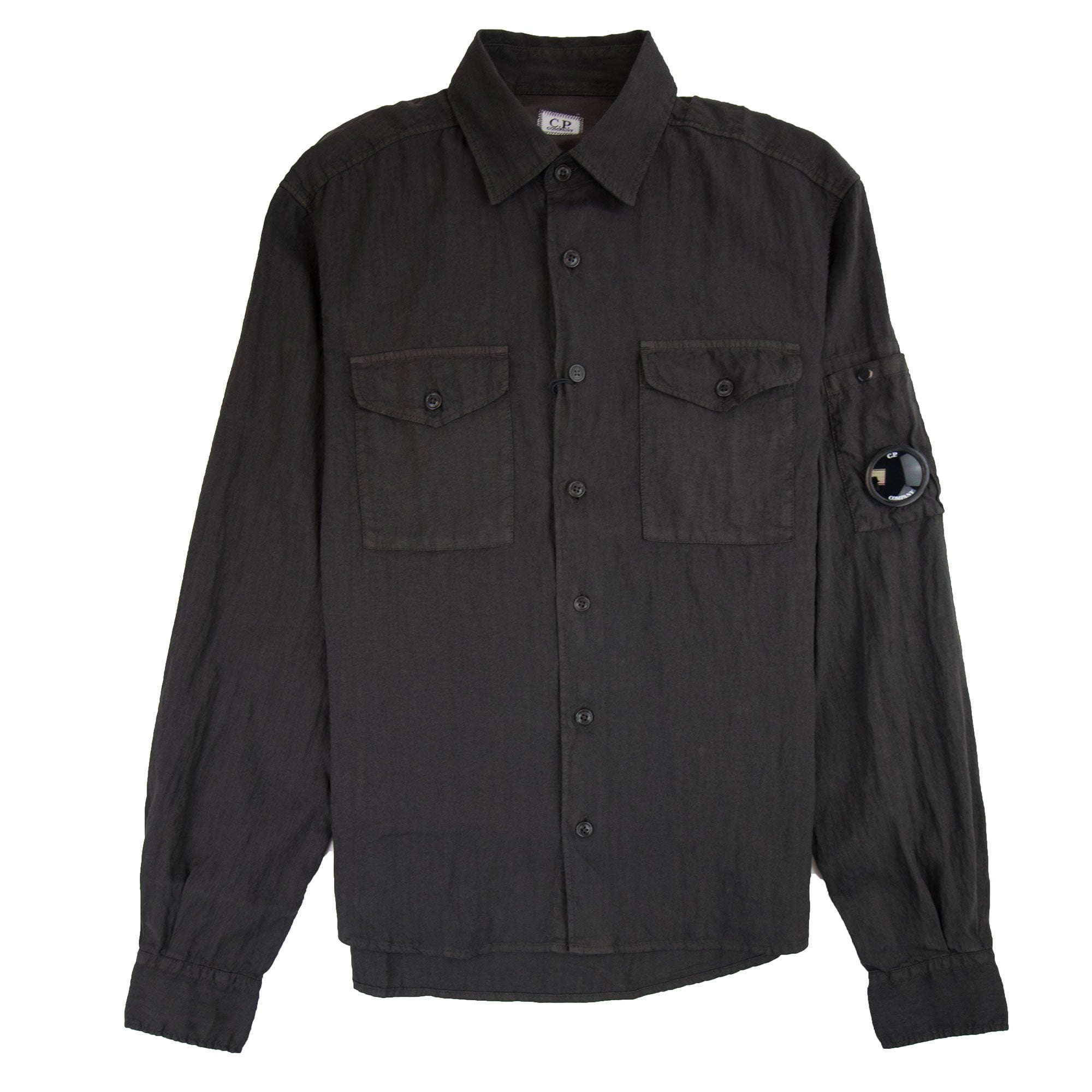 CP Company Watch Viewer Lens Linen Shirt Dark Grey