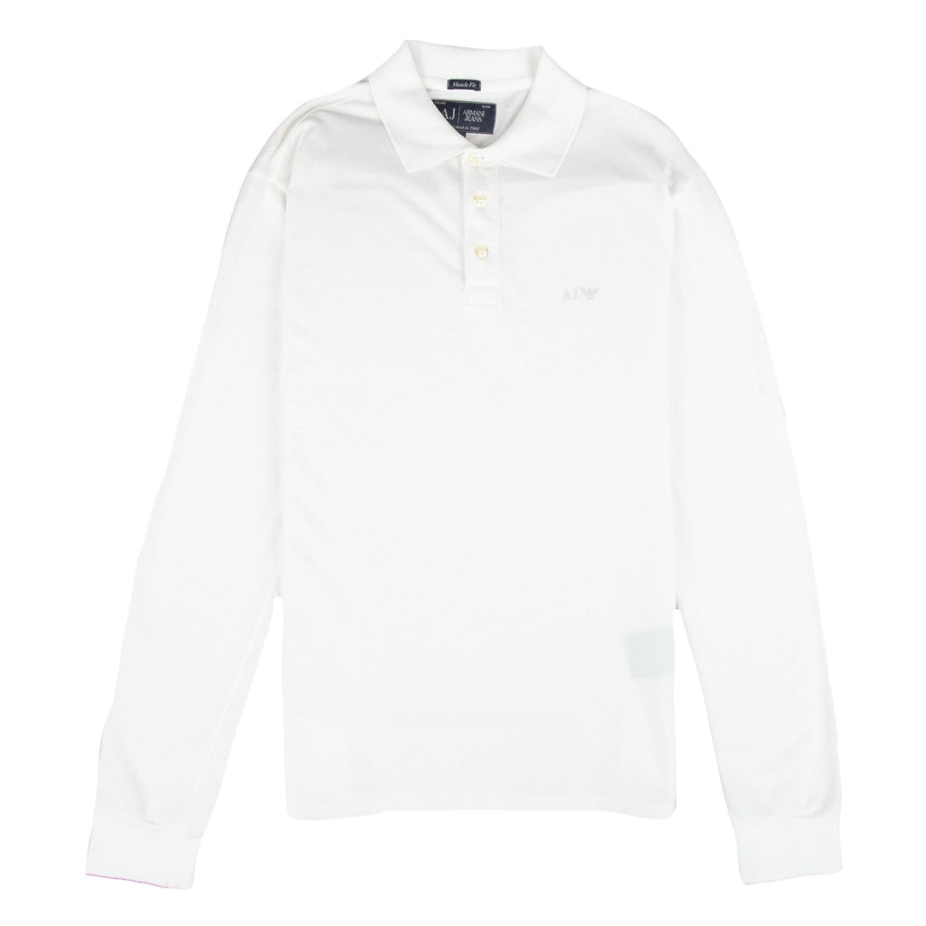 Armani Jeans AJ Eagle Logo Long Sleeve Polo Shirt White