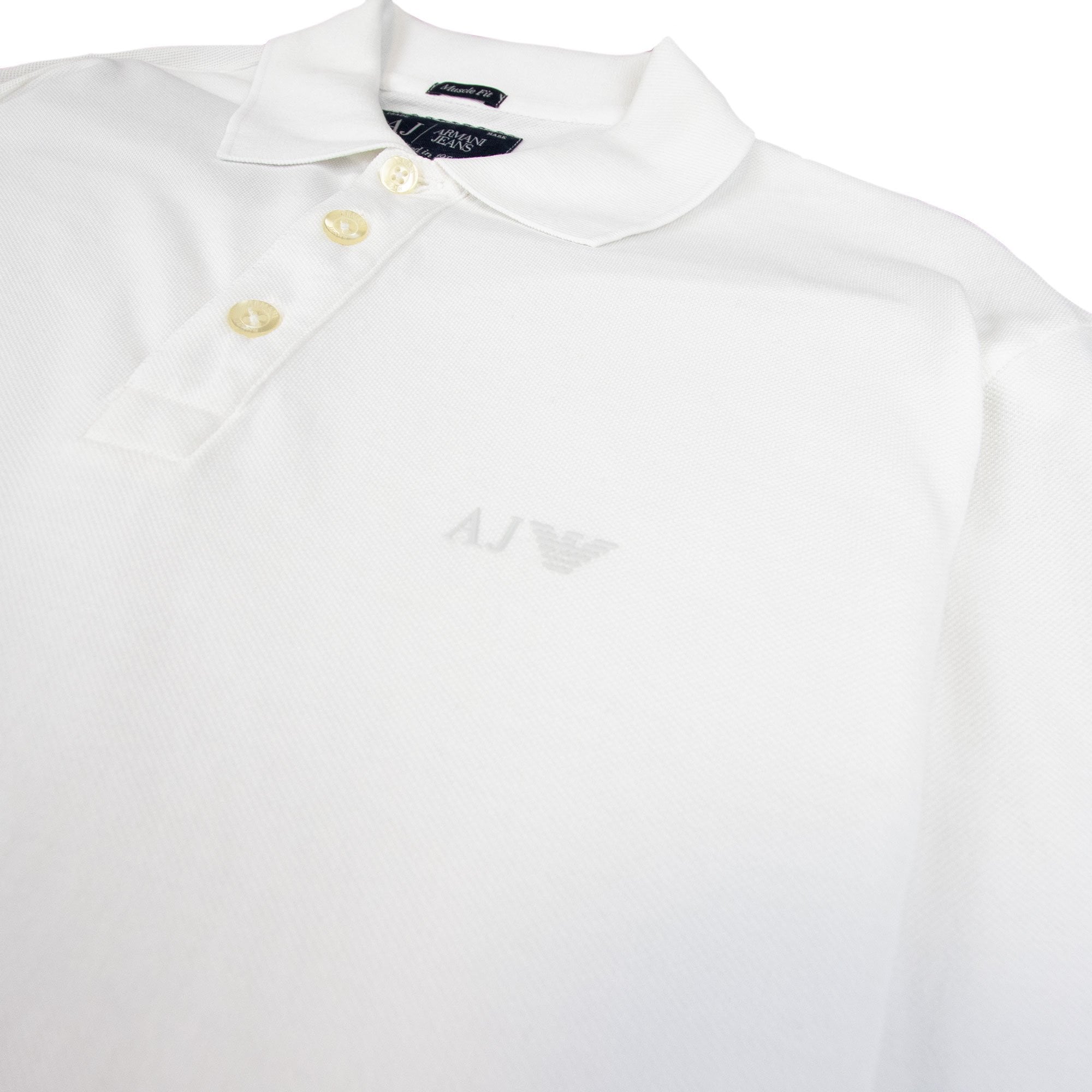 Armani Jeans AJ Eagle Logo Long Sleeve Polo Shirt White