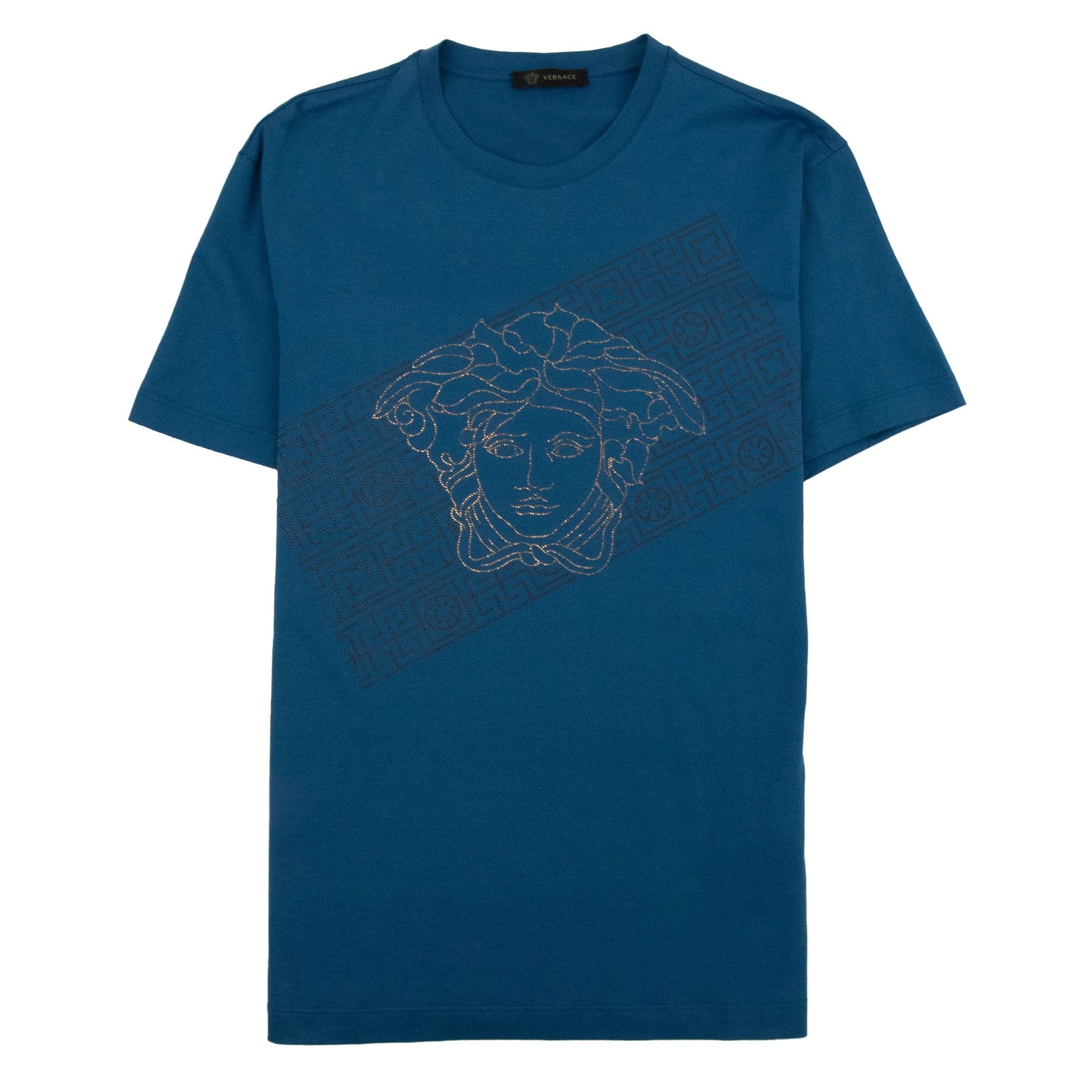 Versace Rhinestone Logo T-Shirt Turquoise