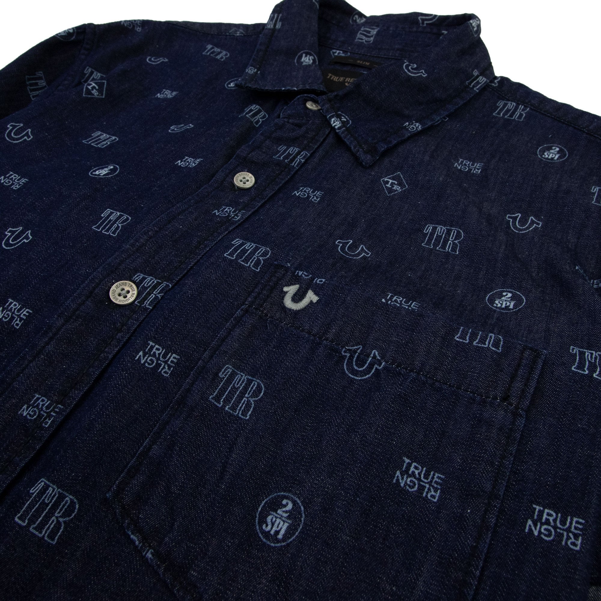 True Religion All Over Monogram Print Shirt Blue