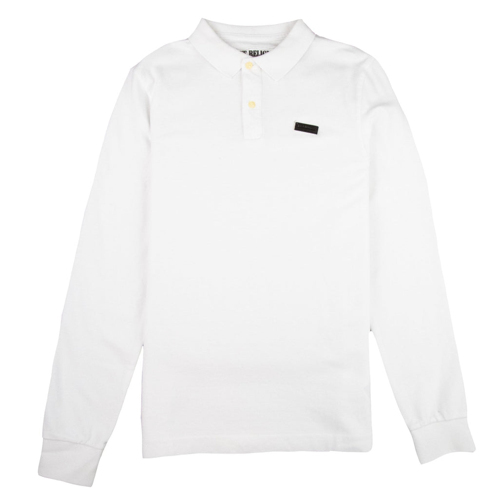True Religion Leather Badge Long Sleeve Polo White