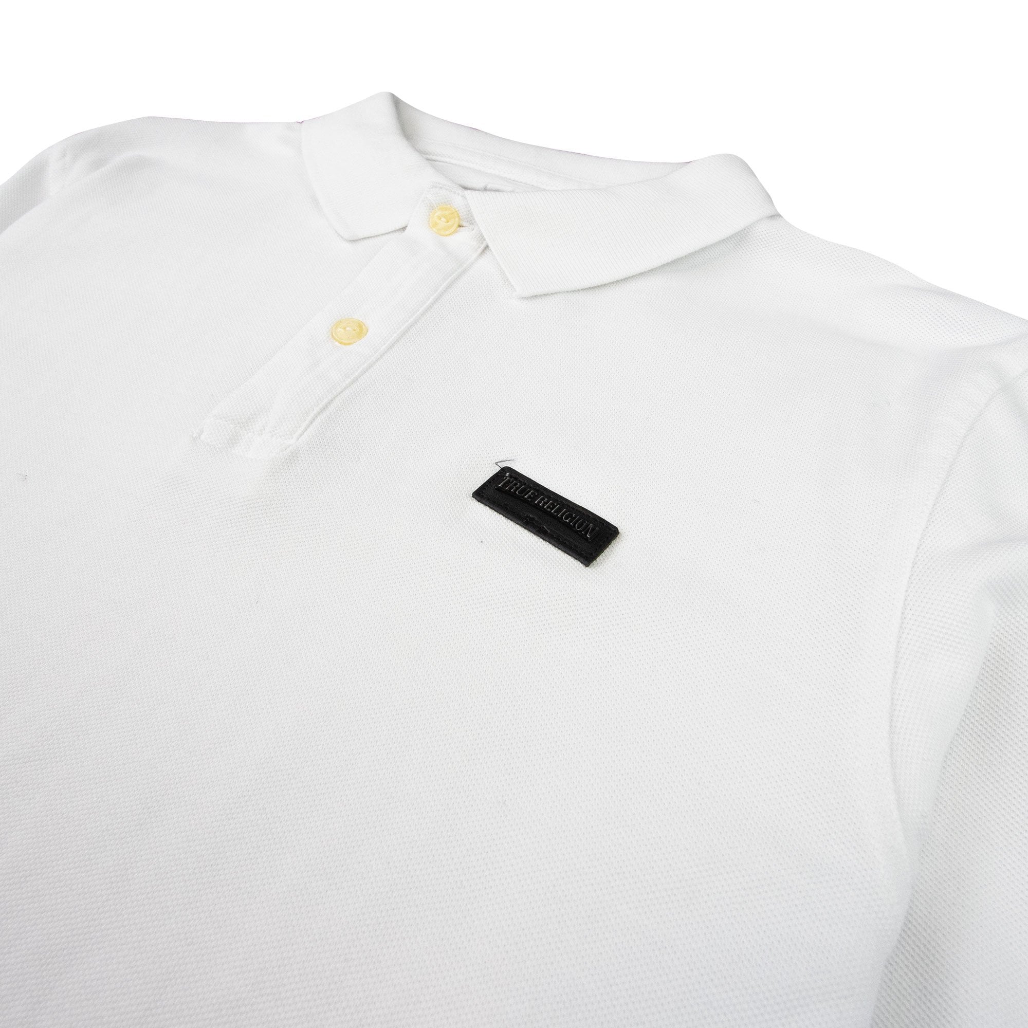 True Religion Leather Badge Long Sleeve Polo White