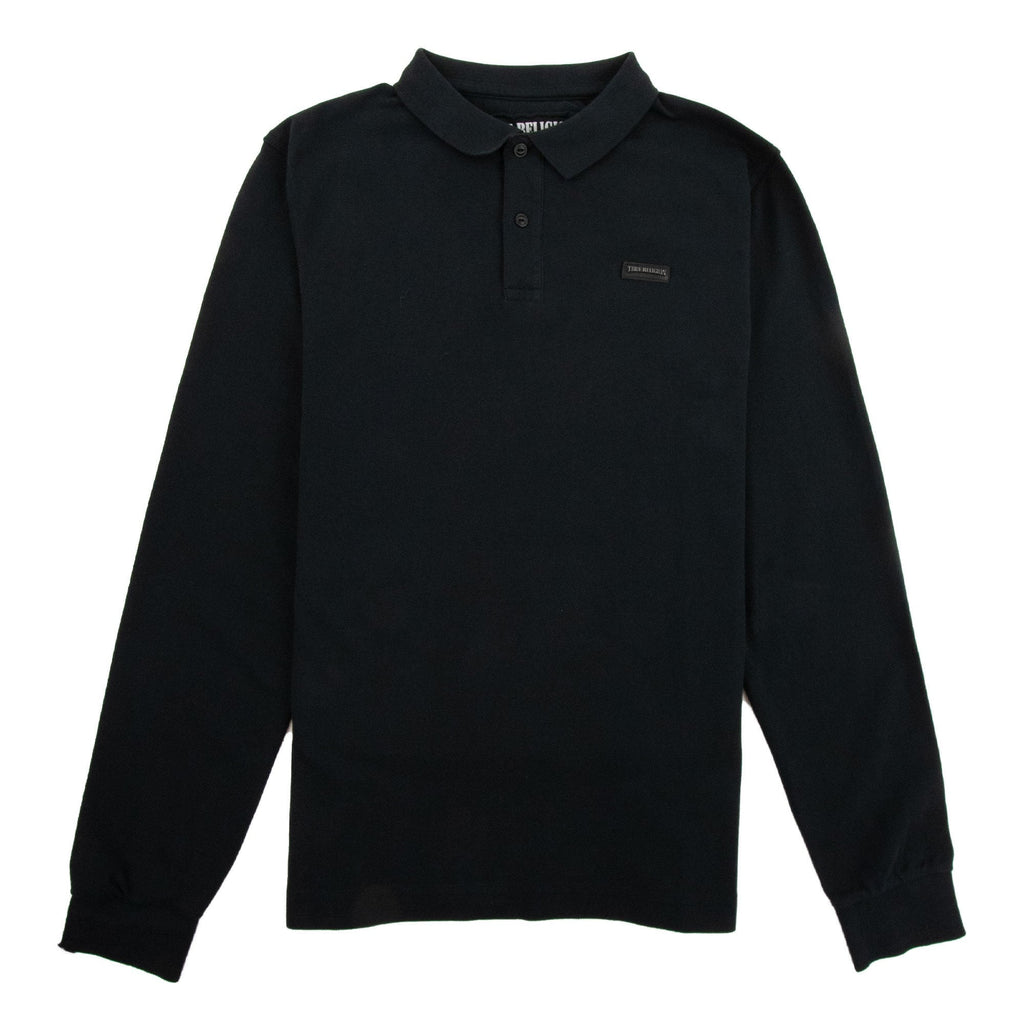 True Religion Leather Badge Long Sleeve Polo Black
