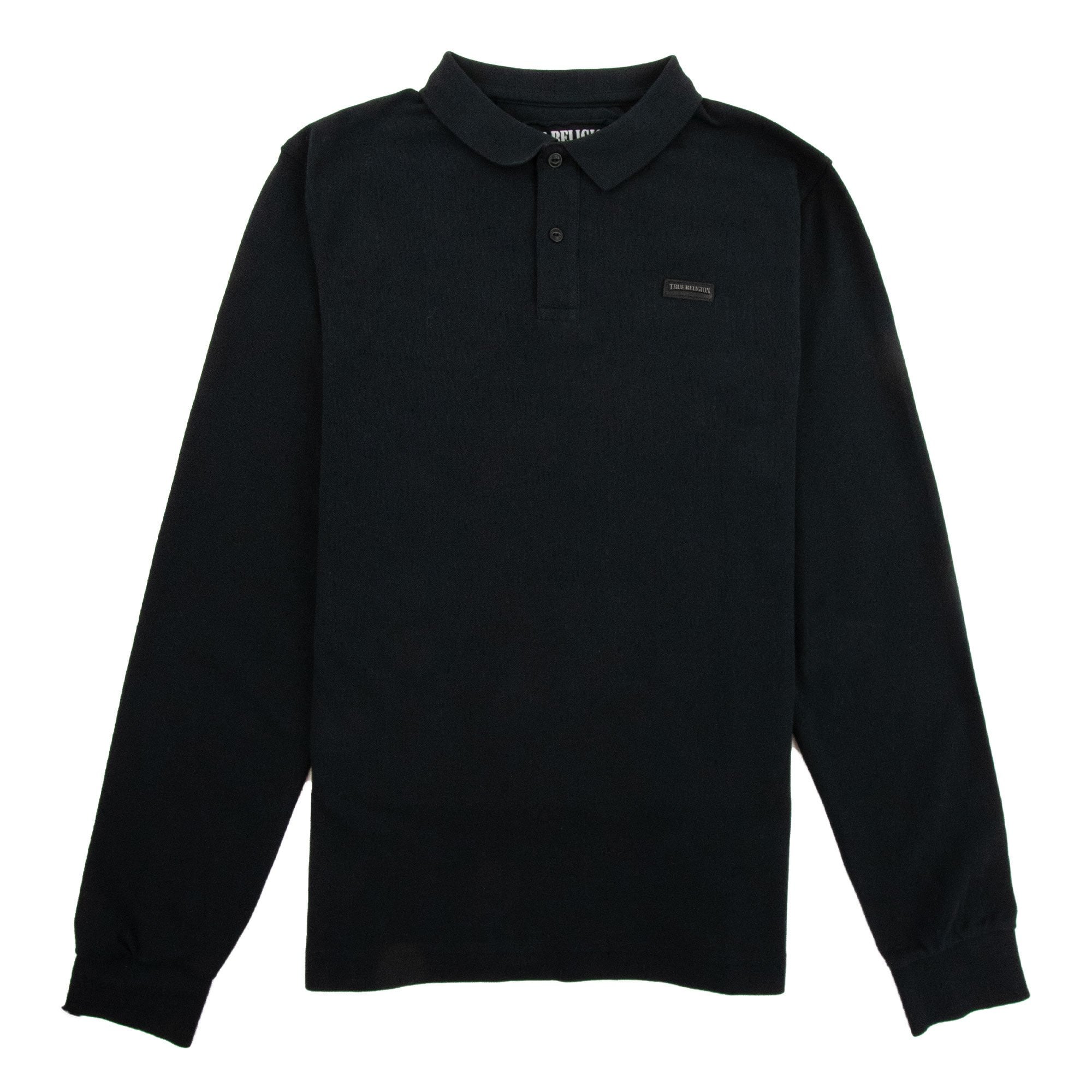 True Religion Leather Badge Long Sleeve Polo Black