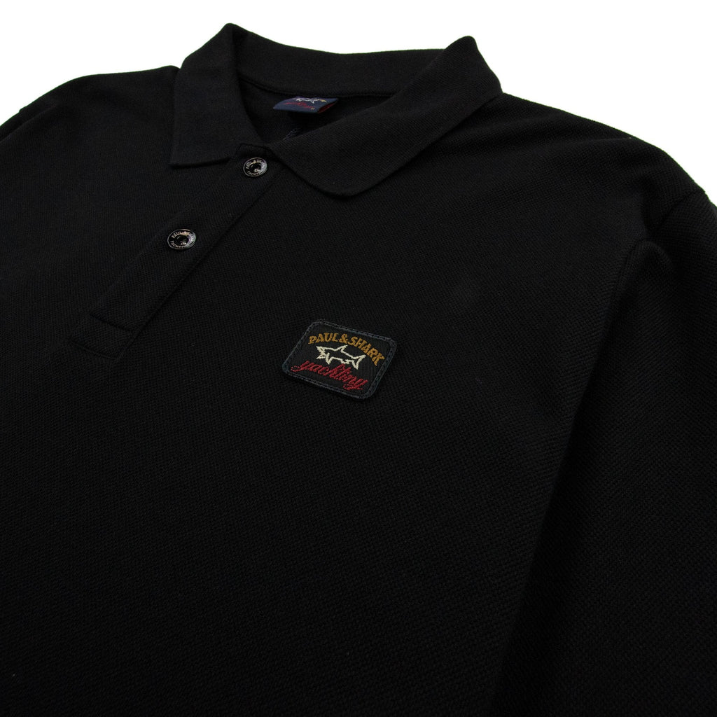 Paul And Shark Badge Logo Long Sleeve Polo Shirt Black